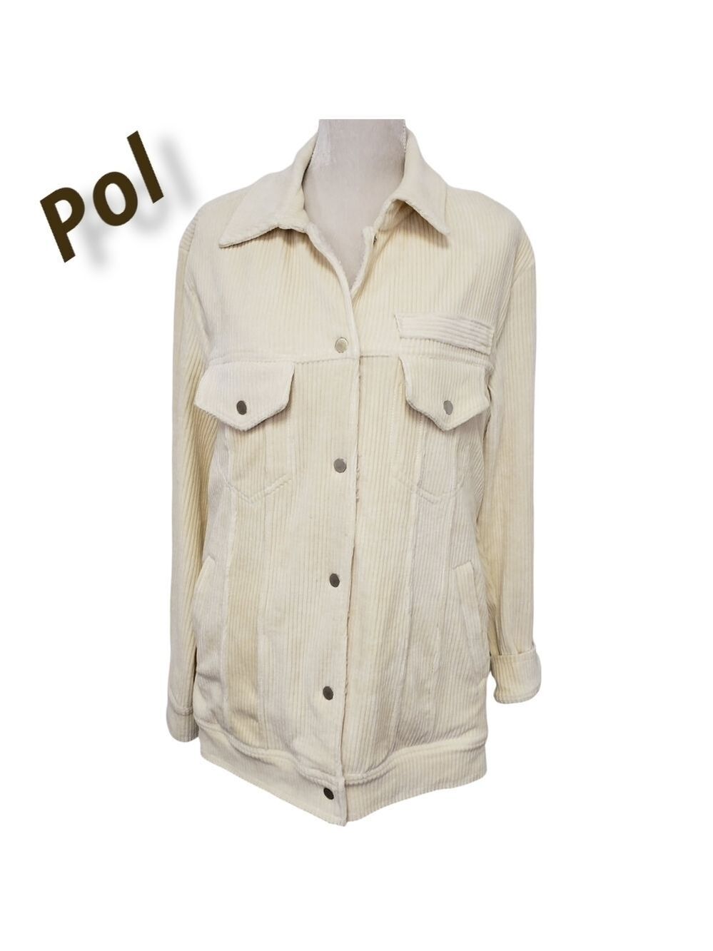 POL Stretch Corduroy Fleece Lined Jacket M Cream EUC